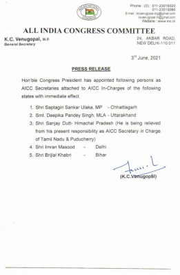 कांग्रेस ने नियुक्त किए 4 नए सचिव, इमरान मसूद को मिला दिल्ली का कार्यभार